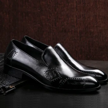 Muži kožené topánky business šaty, oblek, topánky mužov značky Bullock pravej kože čiernej slipon svadobné topánky mens Phenkang 2020