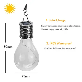 15X Prenosný Solárny LED Reťazec Žiarovky Závesné Svietidlá Pre Vonkajšie Záhradné Camping Stan Dvore Dekor Lampa IP65