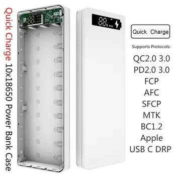 QC3.0 LCD Displej DIY 10x18650 Batérie Prípade Power Bank Shell Prenosný Externý Box bez Batérie Powerbank Protector
