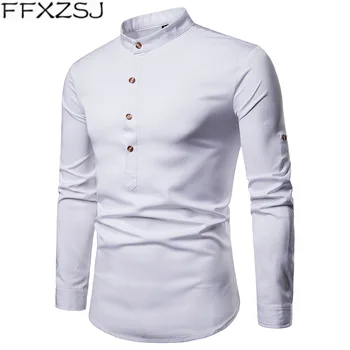 FFXZSJ Značka Vysokej kvality nové pánske tričko Henry golier veľké veľkosti voľný čas a dlho puzdre tričko camisa masculina