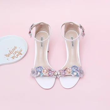 Dievčatá sandály silné päty veľkosť Mori študent topánky sladké kvety jemný vietor rozprávky pre dospelých bridesmaid, sandále špeciálne topánky