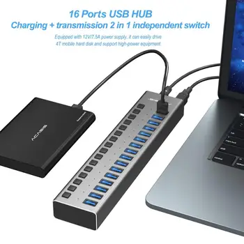 ROZBOČOVAČ USB 3.0 externý napájací adaptér 16 Porty USB Hub-Rozbočovač Prepínač 12V 7.5 Napájací Adaptér pre Mac Tablet Notebook PC NÁS EÚ UK