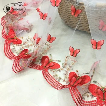 Nové Bilaterálne Polohy Vyšívané Čipky Oka Textílie 3D Butterfly Kvet Sukne Svadobné Šaty, detské Odevy, Textílie, RS2661