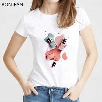 V lete roku 2019 móde t shirt ženy akvarel nechty tričko femme harajuku kawaii top biela 90. rokov ţeny t-shirt drop shipping
