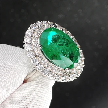 FFGems Vintage Striebro vytvorené Smaragdovo zelená červená veľký kameň Svadobné Diamanty, veľké oválne Prstene pre ženy Darček Jemné Šperky Veľkoobchod