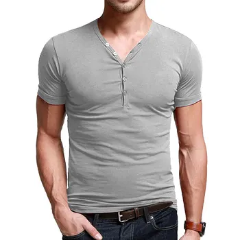 Pánske Tesné tričká, Letné Bavlnené Tričká T Shirt Muž Príčinné Undershirts Slim Fit tvaru Tlačidlo Golier, Krátky Rukáv Veľké Veľkosti S-3XL