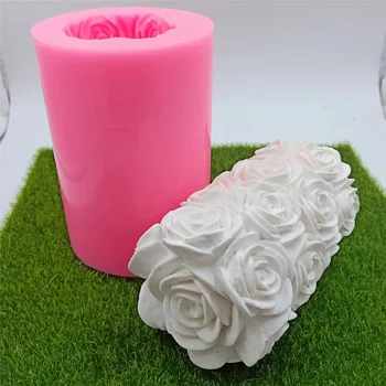 Veľká Veľkosť Rose Dizajn Valec Silikónové Sviečka Formy Zdobenie 3D Silikónové Formy pre Umenie Svadobné Sviečky