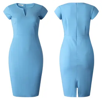 Modrá Bodycon Šaty Office Dámske Elegantné Krátke Koleno Dĺžke Štíhly Elegantný Skromné Práce Nosiť Elastickú Plus Veľkosť Africkej Ženy