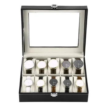 10 Slotov Luxusné PU Kožené Náramkové Hodinky Šperky Gem Display Box Úložný Organizátor Prípade Kolekcia Black