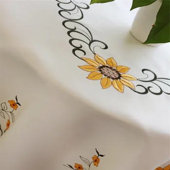 Nordic Pastoračnej štýl žltá kvetina obrus Kolo vyšívané čipky čaj tabuľka zahŕňa Obývacia izba dekorácie obrus