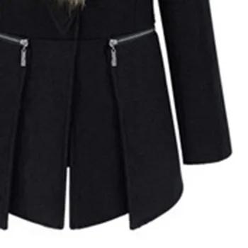 Umelú Kožušinu Golier Vlnené Kabát Ženy Plus Veľkosť 5XL Kabát Zime Teplé Elegantné Lady Black Fashion Bežné Dievča vrchné oblečenie