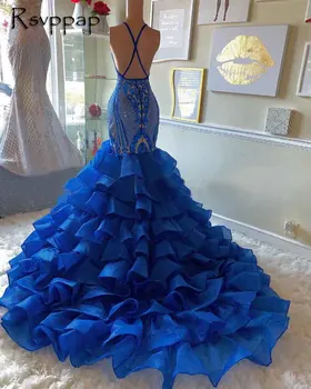 Dlhé Šaty Ples 2021 Sexy Morská Panna Africké Čierne Dievčatá Kráľovská Modrá Sequin Dlho Prom Party Šaty