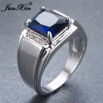 JUNXIN Vintage Blue Štvorcový Zirkón Krúžok Žien, Mužov, Strieborná Farba Snubné Prstene Módne Geometrické Šperky Najlepší Darček