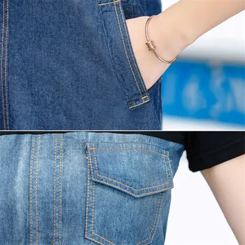 Letné ženy šaty 2018 nové veľké veľkosti šitie žena džínsové šaty krátke rukávy stredne dlhý okolo krku dámy šaty cw329