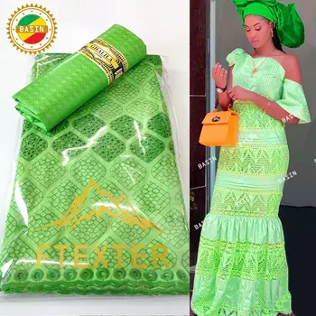 2020 Najnovší Štýl 2.5+2.5 Metrov Embroiders Bavlna Afriky Švajčiarskej Čipky Textílie A Bazin Riche Textílie Pre Ženy Tradičné Svadobné
