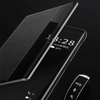 Luxusné Kožené Smart View Flip puzdro Pre Huawei Mate 40 Pro Plus 5G Mate40 RS 40pro 40RS Mate40pro Mate40RS Magnetický Kryt Telefónu