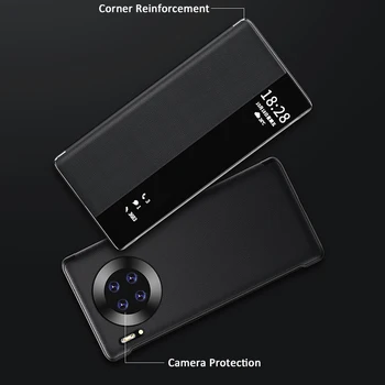 Luxusné Kožené Smart View Flip puzdro Pre Huawei Mate 40 Pro Plus 5G Mate40 RS 40pro 40RS Mate40pro Mate40RS Magnetický Kryt Telefónu