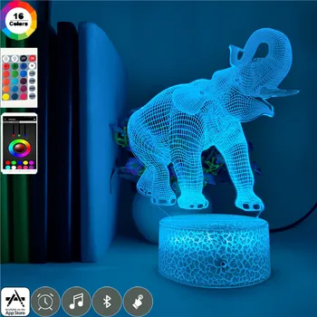 3D LED Nočného Zoo Slon Akcie Obrázok 7 Farieb Deti Spálne Dekorácie Optické Ilúzie Zvierat Hodiny Základná Tabuľka na Čítanie