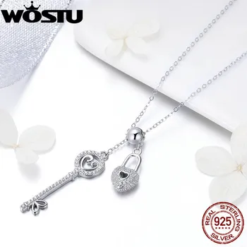 WOSTU Skutočné 925 Sterling Silver Kľúč Srdce Zámok Náhrdelník Prívesok Pre Ženy, Priateľka, Manželka Luxusné Šperky Darček DXN290