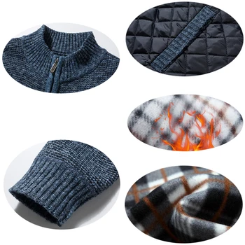 Značka Sveter Mužov Jar Jeseň Cardigan SweaterCoats Muž Patchwork Fleece Full Zip Sweater Bundy Bežné Knitwear Plus Veľkosť