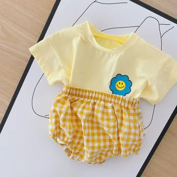 Batoľa Detský Baby Girl Dojčenské Oblečenie, tričká Topy Kvetina Tlače kockované Nohavice Bavlna Ležérne Oblečenie letné 2ks Nastaviť Dieťa 0-3Y