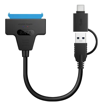 2 v 1, USB 3.0 + USB Typ-C na SSD / 2.5-Palcový SATA(7+15 Pin), Pevný Disk Adaptér Optimalizovaný pre HDD SSD, Podpora UASP SATA III