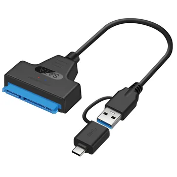 2 v 1, USB 3.0 + USB Typ-C na SSD / 2.5-Palcový SATA(7+15 Pin), Pevný Disk Adaptér Optimalizovaný pre HDD SSD, Podpora UASP SATA III