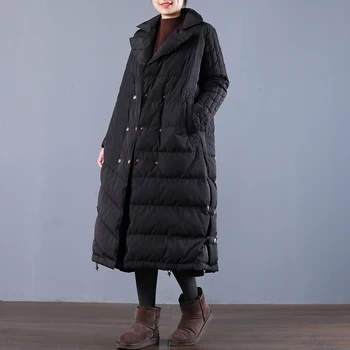 Zimné módne značky double breasted super dlhšie kačica dole kabát žena elegantný retro štýl teplá nadol parkas wq695 dropship