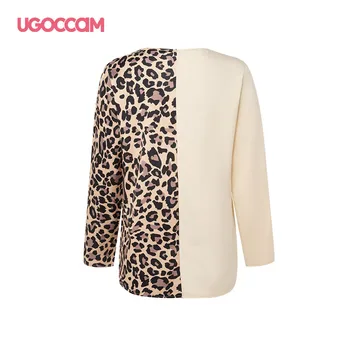 UGOCCAM Žena Tshirts Leopard Tlač Fashion Tričko V-Neck Dlhý Rukáv Femme T-Shirts Jar A Jeseň, Topy pre Ženy Oblečenie
