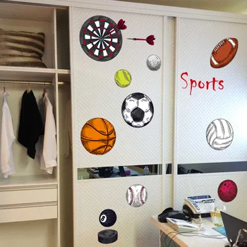 Karikatúra, basketbal, futbal, športové samolepky na stenu pre deti izby baseball volejbal šípky rôzne dekoratívne gule samolepky na stenu