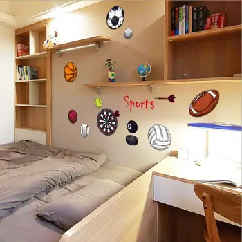 Karikatúra, basketbal, futbal, športové samolepky na stenu pre deti izby baseball volejbal šípky rôzne dekoratívne gule samolepky na stenu