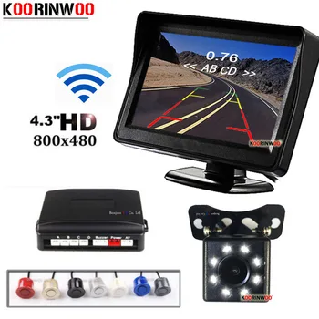 Koorinwoo 2.4 G Bezdrôtový Parkovanie Snímač 4 Sondy Auto Zadná Kamera 8 LED Svetlo Auto Sledovať Digitálne Obrazovky zadnej strane Jalousie
