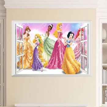 Popoluška Snow White Princezná Okno Samolepky na Stenu Pre Dievčatá Spálňa Plagát Deti Darčekové Dekorácie 3d Nástenné Art Diy Domáce Obtlačky