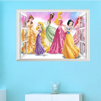 Popoluška Snow White Princezná Okno Samolepky na Stenu Pre Dievčatá Spálňa Plagát Deti Darčekové Dekorácie 3d Nástenné Art Diy Domáce Obtlačky