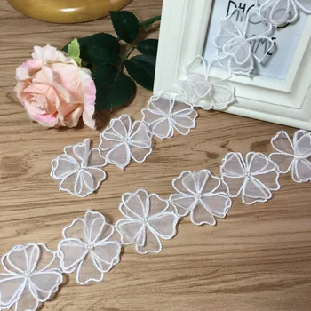 3 Dvore/Veľa DIY Organza výšivky textílie, čipky patch oblečenie 3D Lištovanie kvetinové svadobné šaty, Vlasy materiál nášivka SM148
