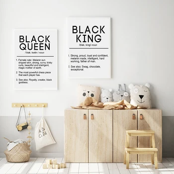 Vytlačí Čierneho Kráľa a Kráľovnej Definícia Citát Plagáty Plátno na Maľovanie Spálňa Melanínu Wall Art Black Beauty Domova Bez Rámu