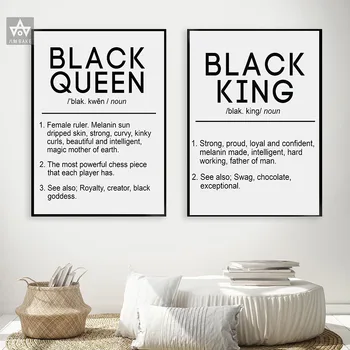 Vytlačí Čierneho Kráľa a Kráľovnej Definícia Citát Plagáty Plátno na Maľovanie Spálňa Melanínu Wall Art Black Beauty Domova Bez Rámu
