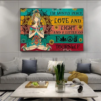 Ja som Väčšinou Pokoj, Lásku a Svetlo Plátno na Maľovanie Plagátu a Vytlačí Jogy Meditácie Wall Art Obrázky pre Obývacia Izba Dekor