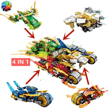 4 V 1 Ninja Motorových Motorke Model Údaje Stavebné Bloky pre Deti Hračky Tehál Darček pre Deti Chlapcov