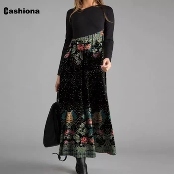 Ženy Elegantné Voľný čas Príležitostné Šaty Nové Patchwork Dot Tlače Party Šaty na Jar Jeseň Femme Vintage A-line Šaty Oblečenie 2021