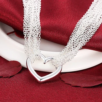 Svadobné Šperky Sady Pre Ženy 925 Silver Srdce Multi Vrstvy Náhrdelník Náramok Reťazca Väzbe Krúžok Módne Šperky Nastaviť