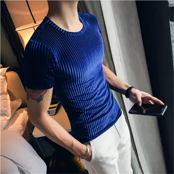 2020 lete mužov solid farba-krátke rukávy T-shirt Slim kolo krku prekladané tesné tričko módne pánske krátke farba bežné T-shirt