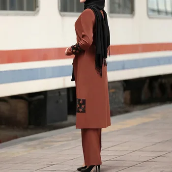 Moslimské Business Nový Dizajn Abaya pre Ženy Móda Dlhým Rukávom+nohavice 2ks Farbou Jednoduchosť Oblečenie Kaftan Blízkom Východe Nastaviť