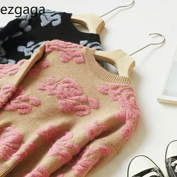 Ezgaga Sveter Rose Sveter Ženy O-Neck Fashion Kvet Knitwear Jeseň Nové Teplé Dámske Pulóvre Elegantný Sveter Outwear Topy