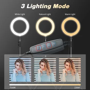STRIEĽAŤ LED Selfie Krúžok Lampa Fotografie Krúžok Svetlo s Statív 10 cm USB Stmievateľné Ringlight so Stojanom pre make-up YouTube Video
