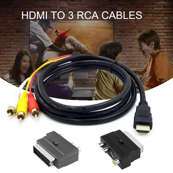 Willkey HDMI-3RCA Scart Dva-V-Jednom Adaptér, Kábel 1,5 M Hdmi Male S-Video Na 3 Rca Av Audio Kábel 3 Rca Phono Adaptér