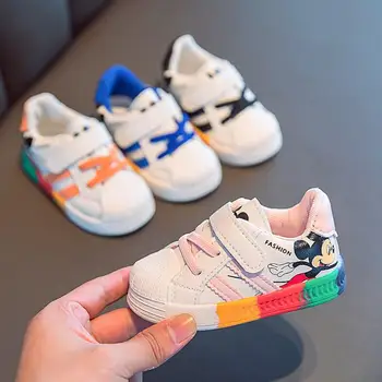 Disney baby biele topánky chlapci detská obuv dievčatá na jar a na jeseň rainbow jednej topánky mäkké dno batoľa topánky