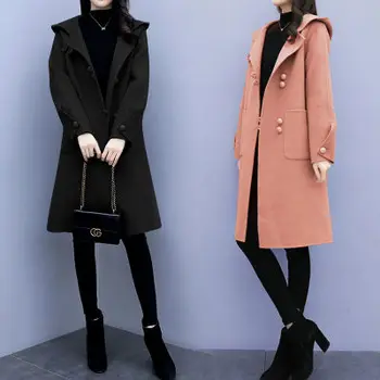 2020 Žien Bunda na Jeseň Zima kórejská Verzia Dlhý Rukáv Vlnené Kabát Teplé, Hrubé Voľné Slim Hot Predaj