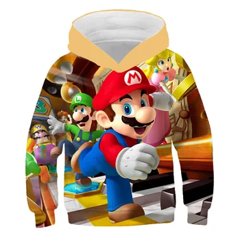 2020 Mario Hot predaj oblečenie chlapci Dievčatá s Dlhým Rukávom s Kapucňou, Topy Deti polyester Oblečenie pre 4-14 Rokov deti cartoon Oblečenie