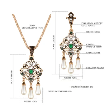 Perly Vintage Etnických Šperky Crystal Kvet Náhrdelníky Sady Drop Náušnice Žien, turecká Náušnice a Náhrdelník Nastaviť na Svadbu